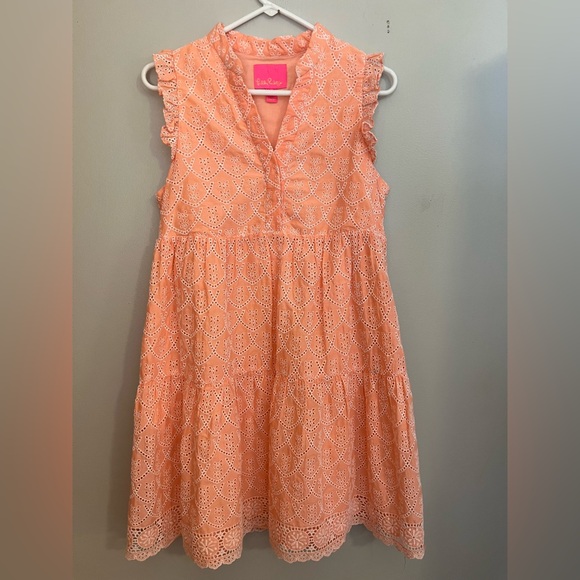 Lilly Pulitzer Briela Dress Peach Hyacinth Floral Arch Eyelet Small - Picture 1 of 6